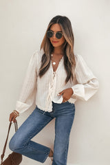 Cream Eyelet Tie Front Top