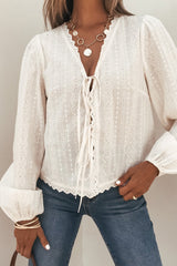 Cream Eyelet Tie Front Top