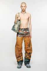 Acne Studios Men's Four Seasons Cotton Low Rise 3D Printed Casual Loose Denim Pants Ngvp #9892