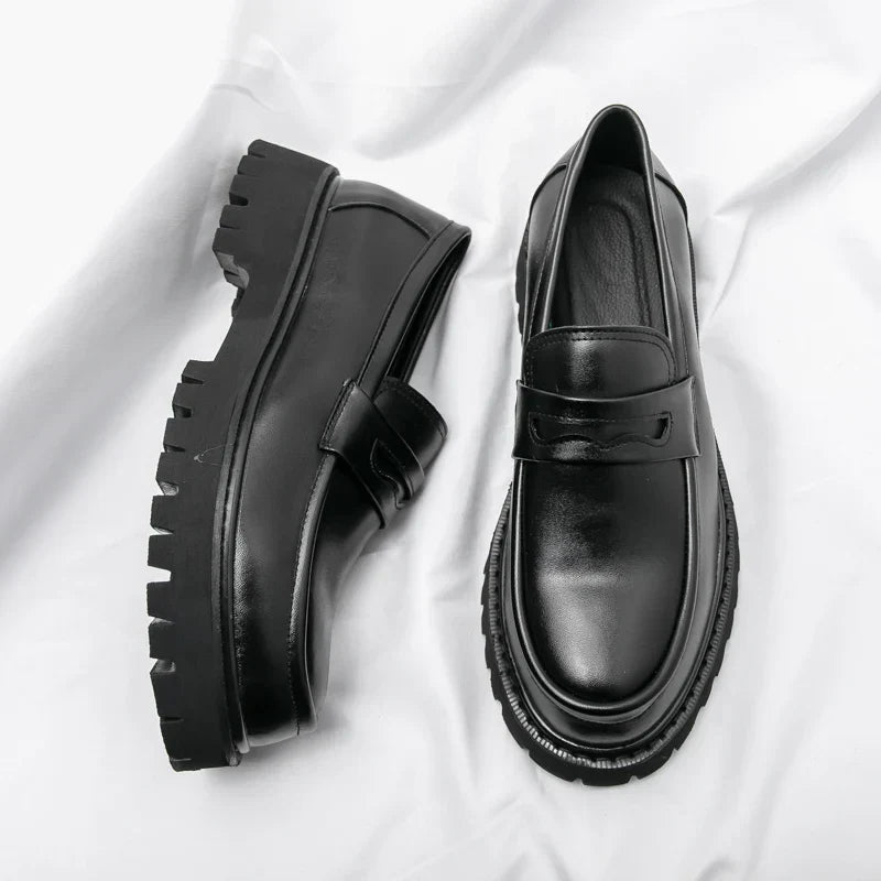 Men's Black Chunky Sole Loafers – Modern Slip-On Dress Shoes