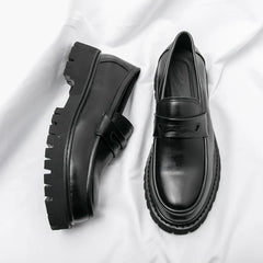 Men's Black Chunky Sole Loafers – Modern Slip-On Dress Shoes