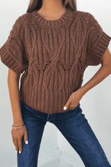 Dark Brown Crochet Knit Sweater