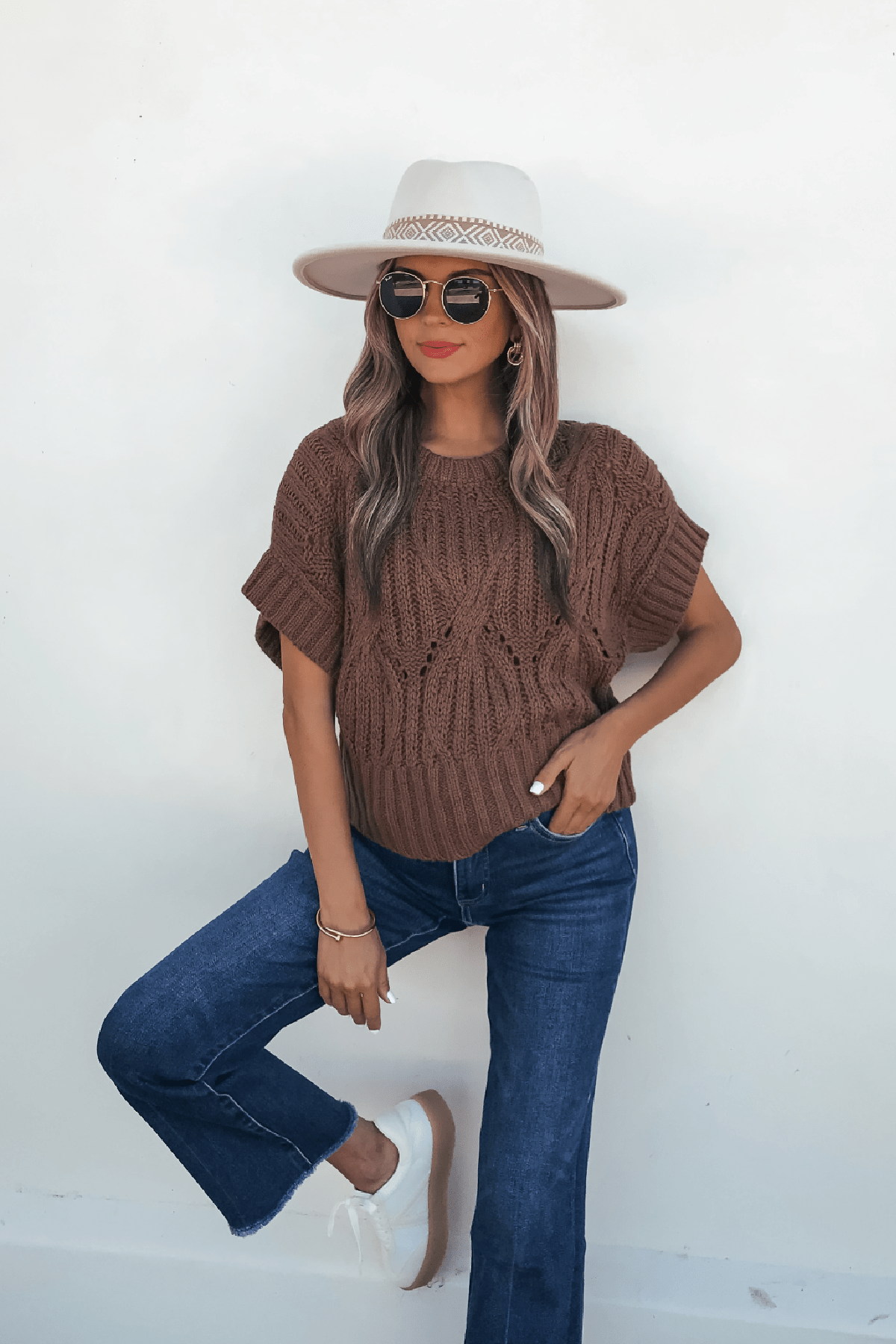 Dark Brown Crochet Knit Sweater