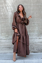 Dark Brown Striped Ruffle Tiered Maxi Dress - FINAL SALE