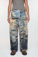 Acne Studios Men's Four Seasons Printed Hole Torn Solid Color Super Baggy Straight Fit Jeans Ngvp #1413