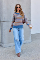 Denim Stripe Textured Sweater