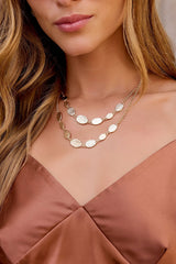 Double Layered Oval Charm Necklace - Gold
