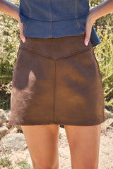 Dune Suede Mini Skirt - Brown-FINAL SALE
