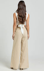 Abbey Pants - Wide Leg Drawstring Linen Look Pants in Natural
