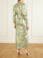Cut-out floral-print silk-blend lamé midi dress