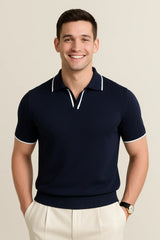 Short Sleeve Knit Polo – Contrast Trim. Slim Fit