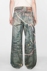 Acne Studios Men's Women's Four Seasons Chain Printed Loose Low Waist Solid Color Baggy Fit  Leg Denim Pants Ngvp #1386