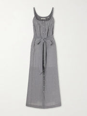 Nevita belted checked organic cotton midi dress