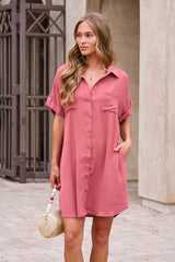 Easy Button Up Shirt Dress - Terracotta