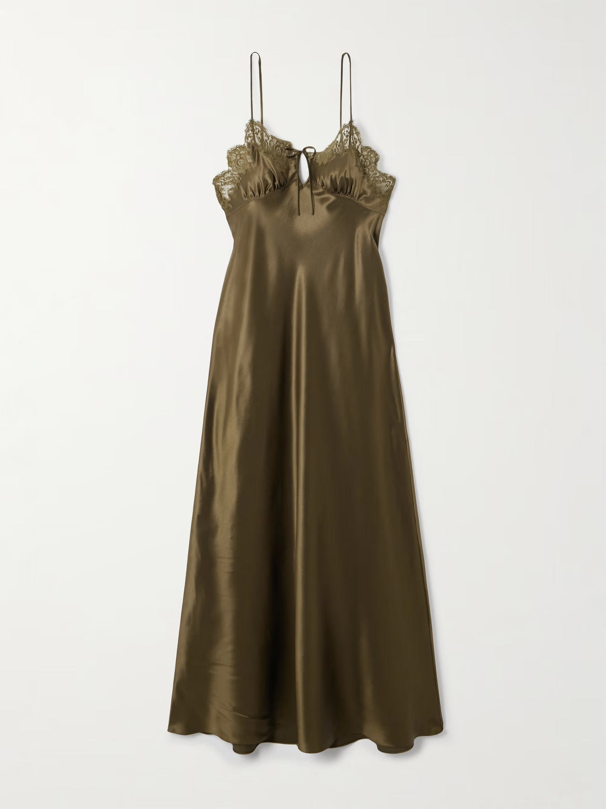 Lace-trimmed silk-satin midi dress