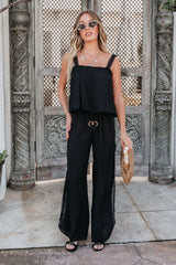 ELAN Black Lace Trim Wide Leg Pants - FINAL SALE
