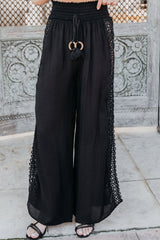 ELAN Black Lace Trim Wide Leg Pants - FINAL SALE