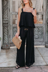 ELAN Black Lace Trim Wide Leg Pants - FINAL SALE