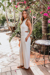 Elan Natural Halter Wide Leg Jumpsuit - FINAL SALE