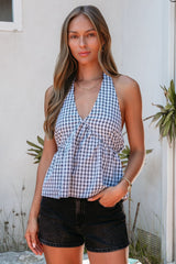 Ellis Gingham Print Halter Top - Black - FINAL SALE