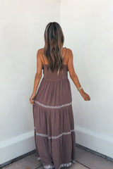 Embroidered Tiered Maxi Sun Dress - Mocha