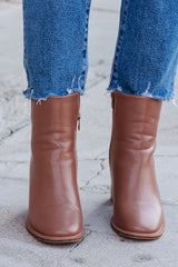 Evelyn Taupe Leather Heeled Ankle Booties - FINAL SALE