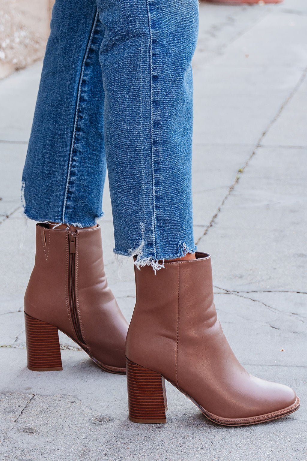 Evelyn Taupe Leather Heeled Ankle Booties - FINAL SALE
