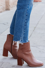 Evelyn Taupe Leather Heeled Ankle Booties - FINAL SALE