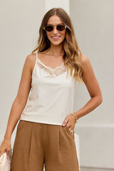Evening Lace Satin Tank Top - Champagne -FINAL SALE
