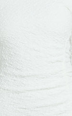 Abbie Mini Dress - Textured Jersey Tip Shoulder Ruched Bodycon Dress in White