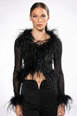 DARK ANGEL MESH FEATHER TRIM TOP