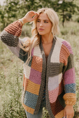 Falling Leaves Olive Color Block Cardigan