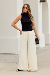 First Class Wide Leg Pants - Natural