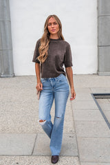 Flying Monkey Distressed Wide Leg Jeans - Light Wash