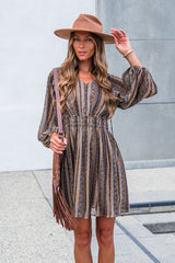 Genevieve Floral Striped Mini Dress — Mocha