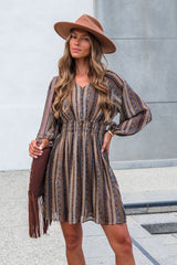 Genevieve Floral Striped Mini Dress — Mocha