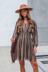Genevieve Floral Striped Mini Dress — Mocha