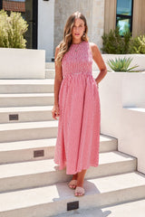 Gingham Open Back Midi Dress - Red - FINAL SALE
