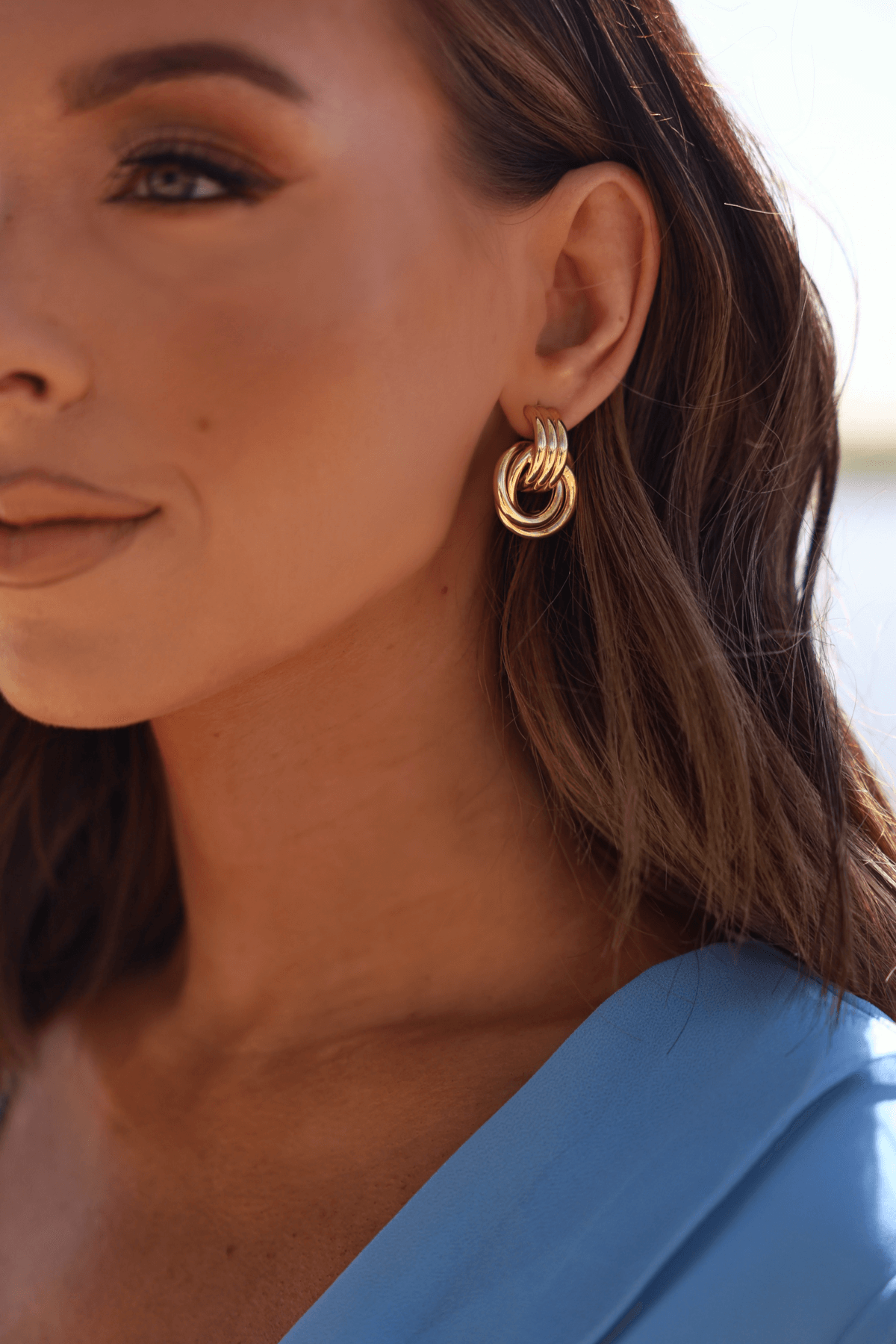 Gold Dipped Interlined Hoop Drop Earrings