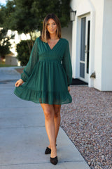 Green Swiss Dot Ruffled Mini Dress - FINAL SALE