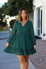 Green Swiss Dot Ruffled Mini Dress - FINAL SALE