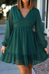 Green Swiss Dot Ruffled Mini Dress - FINAL SALE