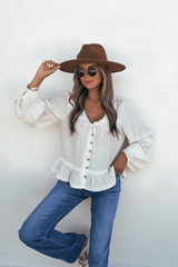Hadley Cream Ruffle Lace Trim Blouse