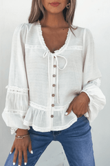 Hadley Cream Ruffle Lace Trim Blouse