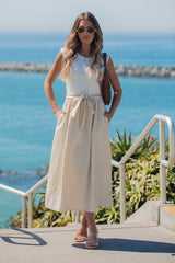 Harbor Stripe Tie Midi Dress - Taupe