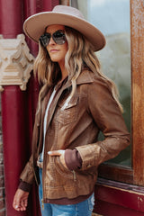 Hooded Sweatshirt Vegan Leather Camel Jacket