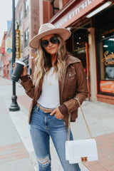 Hooded Sweatshirt Vegan Leather Camel Jacket