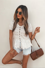 Ivory Crochet Peplum Top
