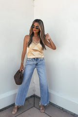Jolene Lace Trim Satin Tank Top - Yellow - FINAL SALE