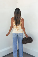 Jolene Lace Trim Satin Tank Top - Yellow - FINAL SALE